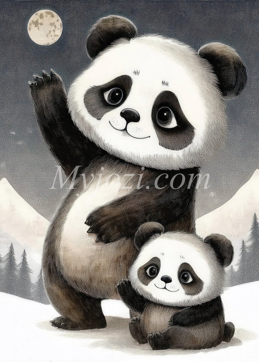 Barnposter Pandafamilj - Pandor i Snö - Bild 2
