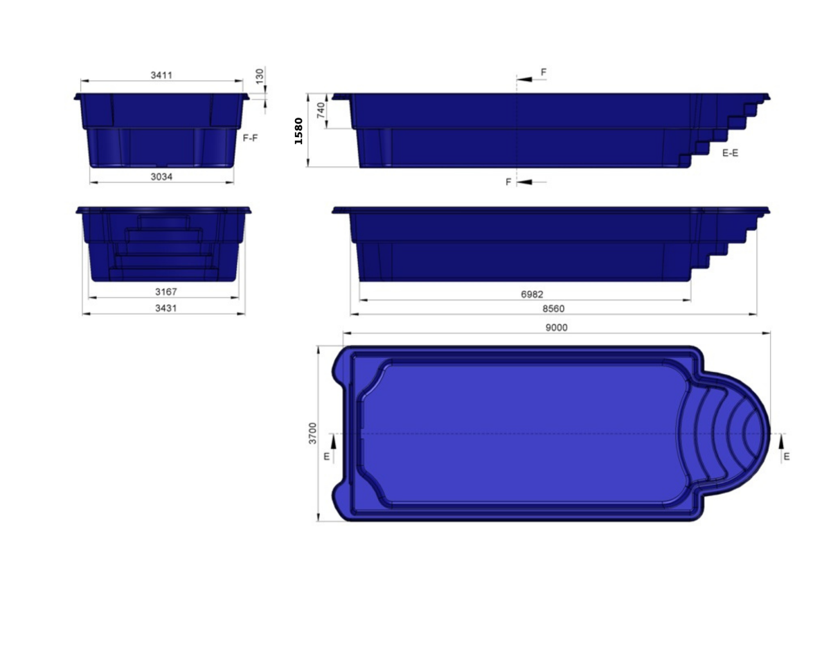 Glasfiberpool Limhamn 9m x 3,7m x 1,55m - Bild 4