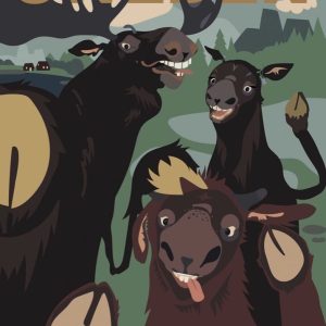 Sweden Älgfamilj selfie travel poster som vykort
